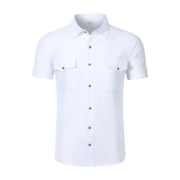 Men's Linen Button Up Short Sleeve Shirt Lapel Collar Lightweight Breathable Double Chest Pocket Summer Beach Daily Casual Tops