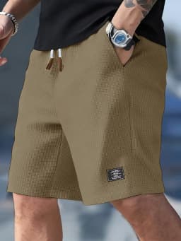 2026 Summer Men's Waffle Texture Casual Sports Beach Shorts Quick Dry Trendy Breathable Bermuda Shorts Streetwear 