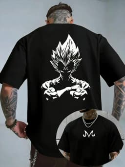 Bandai Dragon Ball Z Majin Vegeta Minimalist Print Men's Summer Pure Cotton T-Shirt — Casual Short-Sleeve Anime Streetwear Top