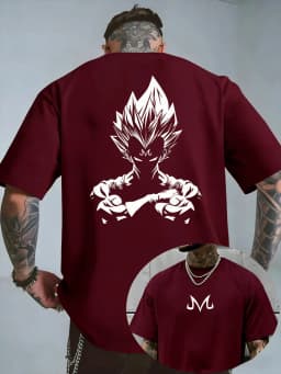 Bandai Dragon Ball Z Majin Vegeta Minimalist Print Men's Summer Pure Cotton T-Shirt — Casual Short-Sleeve Anime Streetwear Top
