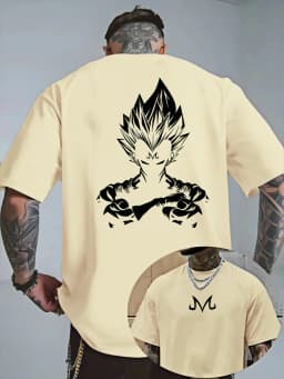 Bandai Dragon Ball Z Majin Vegeta Minimalist Print Men's Summer Pure Cotton T-Shirt — Casual Short-Sleeve Anime Streetwear Top