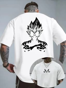Bandai Dragon Ball Z Majin Vegeta Minimalist Print Men's Summer Pure Cotton T-Shirt — Casual Short-Sleeve Anime Streetwear Top