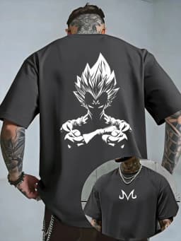 Bandai Dragon Ball Z Majin Vegeta Minimalist Print Men's Summer Pure Cotton T-Shirt — Casual Short-Sleeve Anime Streetwear Top