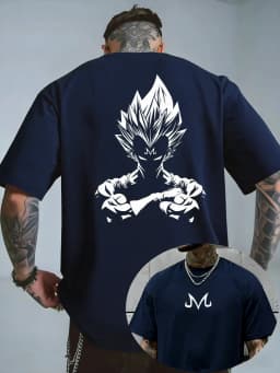 Bandai Dragon Ball Z Majin Vegeta Minimalist Print Men's Summer Pure Cotton T-Shirt — Casual Short-Sleeve Anime Streetwear Top