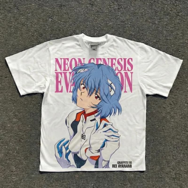 Neon Genesis Evangelion Anime Ayanami Printed T-shirt Men's and Women's T-shirt Men's Top Sports T-shirt Men's T-shirt Summer