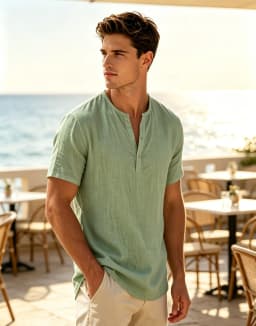 Men's Cotton Linen Henley Short Sleeve T Shirt Lightweight Breathable Solid Color Casual Loose Fit Summer Beach Vacation Top