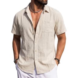 Men's Linen Shirts Short Sleeve Casual Shirts Button Down Shirt for Men Summer Beach Wedding Shirt Solid Color Hawaiian Shirt