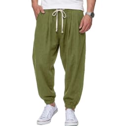 Men's Cotton Linen Pants Korean Gym Trousers Man Casual Baggy Pants Autumn Loose Harem Pants Spring Drawstring Streetwear Man