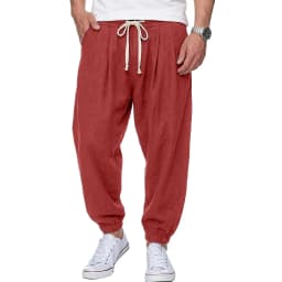 Men's Cotton Linen Pants Korean Gym Trousers Man Casual Baggy Pants Autumn Loose Harem Pants Spring Drawstring Streetwear Man
