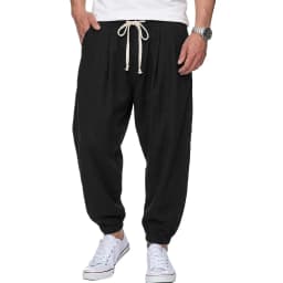 Men's Cotton Linen Pants Korean Gym Trousers Man Casual Baggy Pants Autumn Loose Harem Pants Spring Drawstring Streetwear Man