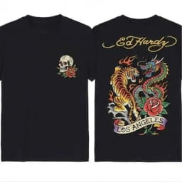 Men's T-Shirt with Tiger and Dragon Tattoo-Style Print Original Ed Hardy Design for Urban Men Street Fashion Casual Wear