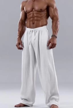 Men's Cotton Linen Loose Fit Pants Comfortable Breathable Casual Wide Leg Trousers for Summer