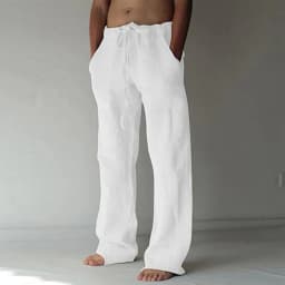 Men's Cotton Linen Loose Fit Pants Comfortable Breathable Casual Wide Leg Trousers for Summer
