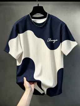 European and American Men's Summer Simple Letter Splicing Print Comfortable and Breathable Round Neck T-Shirt Outdoor Casual Top