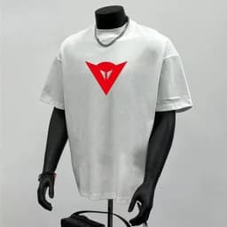 Men's Black Oversized T-Shirt Red Triangle Logo Print Casual Streetwear Short Sleeve Cotton Tee Top Unisex