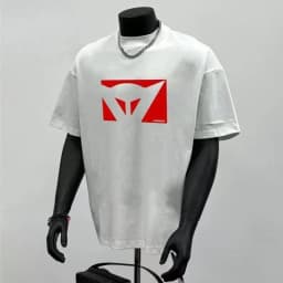 Men's Black Oversized T-Shirt Red Triangle Logo Print Casual Streetwear Short Sleeve Cotton Tee Top Unisex