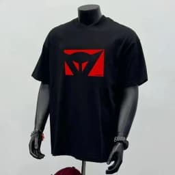 Men's Black Oversized T-Shirt Red Triangle Logo Print Casual Streetwear Short Sleeve Cotton Tee Top Unisex