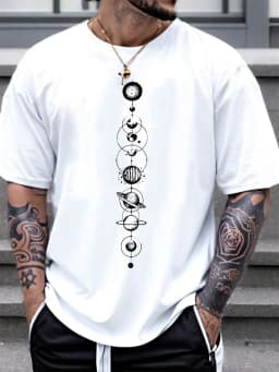 Space Planet Print Round-neck Men Women Pure Cotton Short Sleeve Street Casual Trendy Sport Loose T-shirt Summer Shirt Clothing
