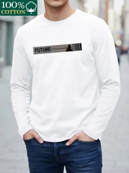 100% Pure Cotton Men's Long Sleeved Round Neck Loose Switzerland Pattern Printed Spring and Autumn Casual Versatile T-Shirt Top