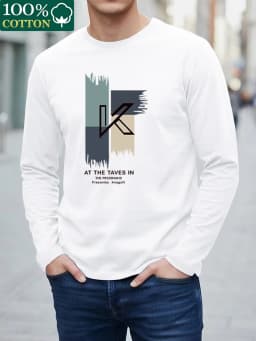 100% Pure Cotton Men's Long Sleeved Round Neck Loose Switzerland Pattern Printed Spring and Autumn Casual Versatile T-Shirt Top