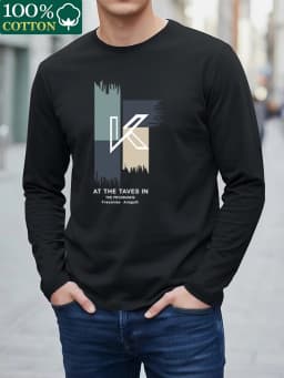 100% Pure Cotton Men's Long Sleeved Round Neck Loose Switzerland Pattern Printed Spring and Autumn Casual Versatile T-Shirt Top