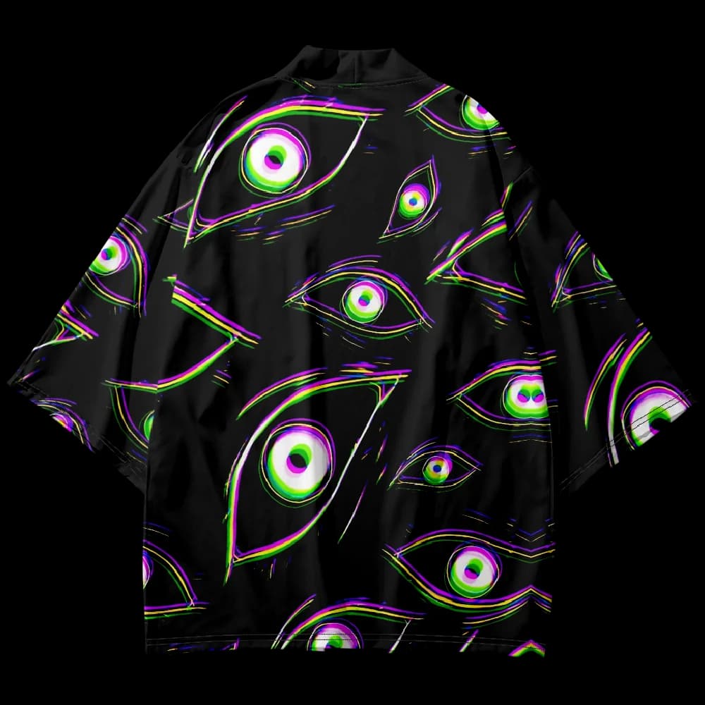New Trend Fashion Men's Casual Kimono Demon Eye Printing Men's Traditional Kimono Daily Casual Women's Cardigan Tops