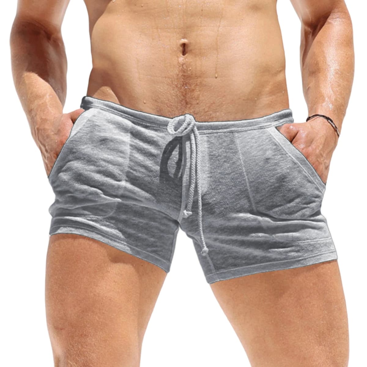2026 Men's Summer Drawstring Shorts with Pockets Fashion Male Casual Shorts Solid Color Ultra-thin Breathable Shorts