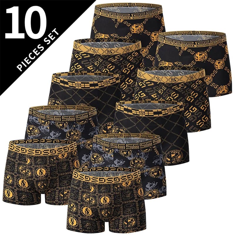 5 /10 Pack Men's Black Gold Printed Boxer Underwear Comfortable And Versatile Plus Size Sexy Young Men's Leisure Sports Beach Sh