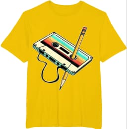80s Cassette Tape Pencil 1980s Retro Vintage Throwback Music T-Shirt Men Clothing Vintage T Shirt Camisetas