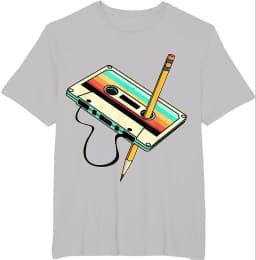 80s Cassette Tape Pencil 1980s Retro Vintage Throwback Music T-Shirt Men Clothing Vintage T Shirt Camisetas