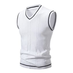 New Men's Knit V-Neck Sleeveless Vests Slim Fit Knitted Pullovers Sweaters Fashion Patchwork Smart Casual Streetwear
