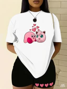 Pokemon Anime Jigglypuff Purple Bow and Knife Printed T-shirt Men's and Women's T-shirt T-shirt 2026 Summer Tee Casual Y2K Tops