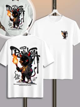 Streetwear Style Cartoon Devil Graffiti Print on Premium 100% Cotton Mens T Shirt Perfect for Summer Urban Style
