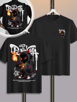 Streetwear Style Cartoon Devil Graffiti Print on Premium 100% Cotton Mens T Shirt Perfect for Summer Urban Style