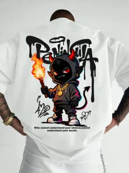 Streetwear Style Cartoon Devil Graffiti Print on Premium 100% Cotton Mens T Shirt Perfect for Summer Urban Style