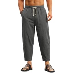 Summer Men's Linen Trousers Solid Color Casual Pants for Men Sport Breathable Baggy Pant Beach Lightweight Cotton Work Pants