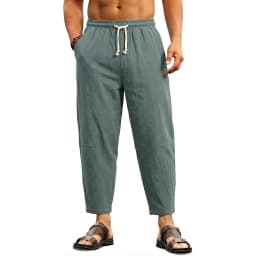 Summer Men's Linen Trousers Solid Color Casual Pants for Men Sport Breathable Baggy Pant Beach Lightweight Cotton Work Pants