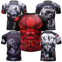 Ukiyo-e Style Dragon Compression T-Shirt, MMA Training Rash Guard BJJ 3D Printed Quick-Drying T-Shirt Summer outdoor streetwear
