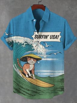 Funny Men's Cat Drinking Beer Shirts 3D Print Hawaiian Shirts Summer Men Women Short Sleeve Blouse Casual Vacation Beach Y2k Top