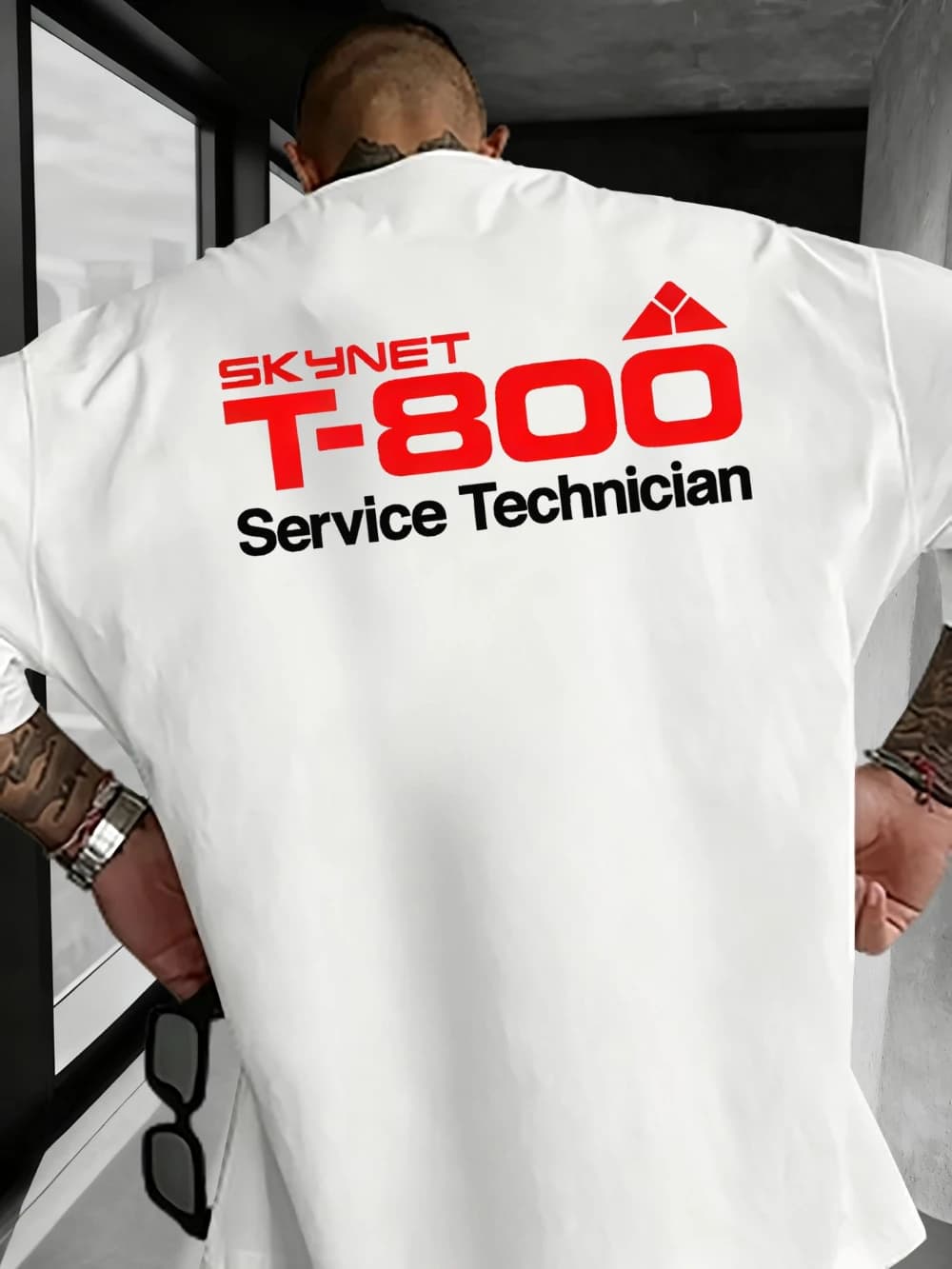Trendy and stylish men's Skynet T800 Service Technician printed short-sleeved T-shirt Couple streetwear pure cotton T-shirt