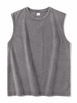 Men Acid Washed Tank Top 230G Cotton Sleeveless T Shirt Summer Vintage Muscle Gym Loose Shoulder Streetwear Beach Vest Tee