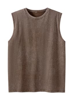 Men Acid Washed Tank Top 230G Cotton Sleeveless T Shirt Summer Vintage Muscle Gym Loose Shoulder Streetwear Beach Vest Tee