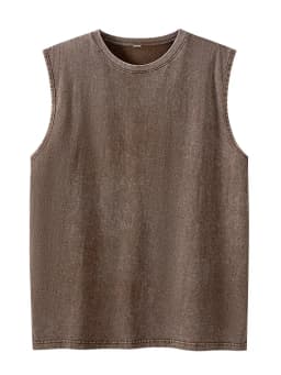 Men Acid Washed Tank Top 230G Cotton Sleeveless T Shirt Summer Vintage Muscle Gym Loose Shoulder Streetwear Beach Vest Tee