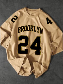 Men's American Retro Brooklyn 24 Printed T-Shirt, Loose Crew Neck Street Style Casual Top