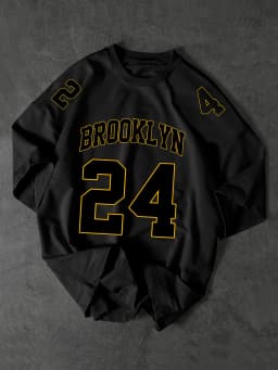 Men's American Retro Brooklyn 24 Printed T-Shirt, Loose Crew Neck Street Style Casual Top