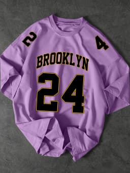 Men's American Retro Brooklyn 24 Printed T-Shirt, Loose Crew Neck Street Style Casual Top