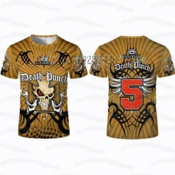 26 Summer Men 5FDP Five Finger Death Punch Skull T-Shirt Short-Sleeved Sailor Collar Tee Large Size For Men Women T Shirt