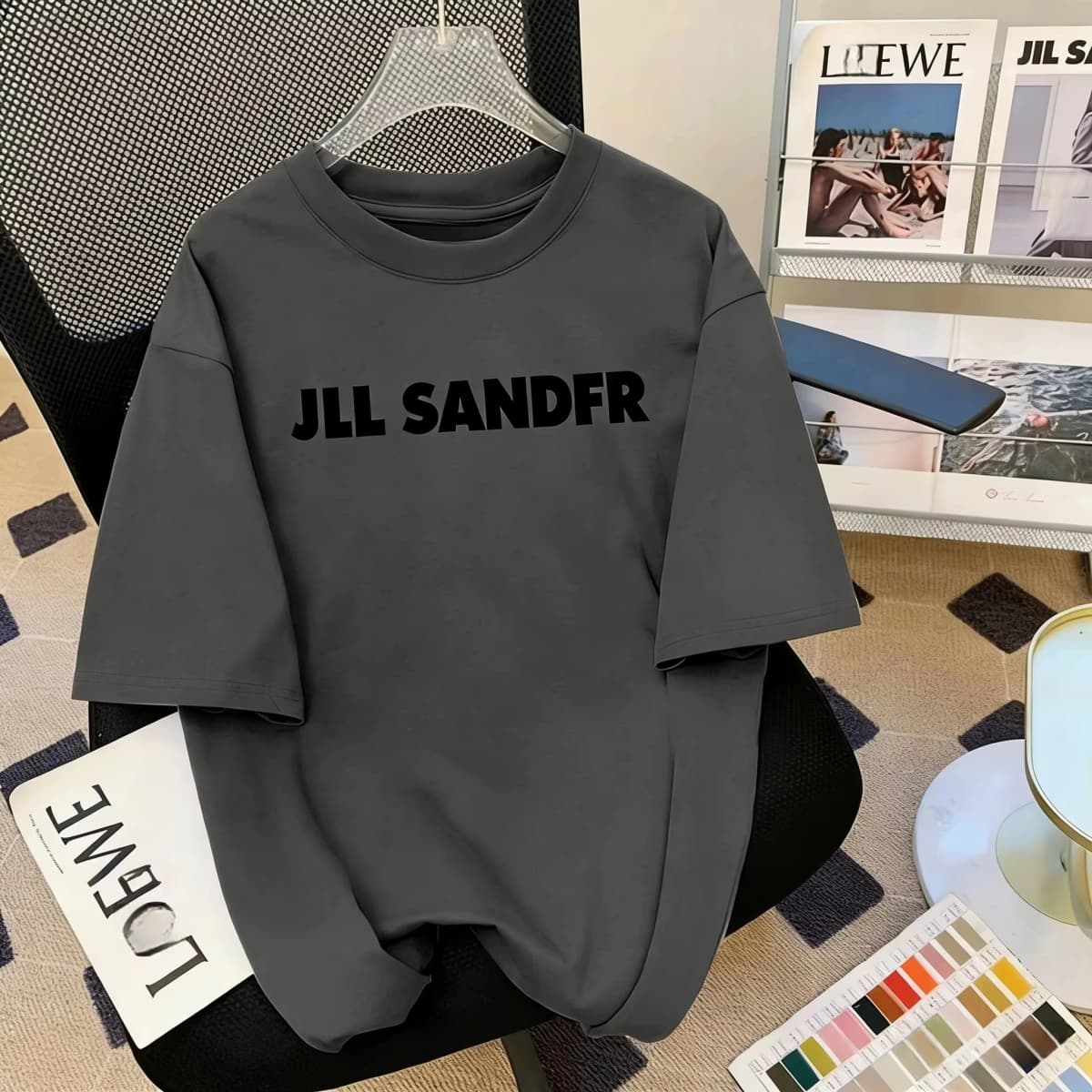 Simple Letter Print Crew Neck T Shirt Men Women Loose Basic Versatile Solid Color Casual Short Sleeve Top