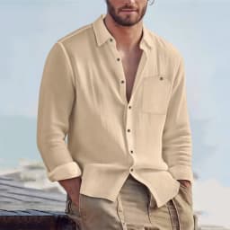 Men Spring Autumn Solid Color Linen Cardigan Lapel Collar Long Sleeve Shirt Breathable Button Top Daily Leisure Outdoor Wear