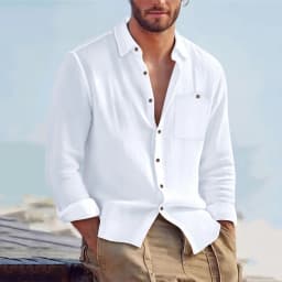 Men Spring Autumn Solid Color Linen Cardigan Lapel Collar Long Sleeve Shirt Breathable Button Top Daily Leisure Outdoor Wear